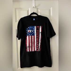 Men’s JH Design Chevy Camaro T-Shirt USA Flag Short Sleeve Black Crew Neck Shirt